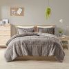 King/CAL King Soft, Grey Sherpa Faux Fur 3-Piece Comforter Set with Pillow Shams