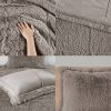 King/CAL King Soft, Grey Sherpa Faux Fur 3-Piece Comforter Set with Pillow Shams