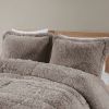 King/CAL King Soft, Grey Sherpa Faux Fur 3-Piece Comforter Set with Pillow Shams