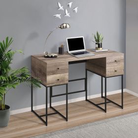 4 Drawer Rustic Oak Writing Desk, Black