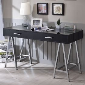 Black High Gloss and Chrome Writing Desk, 2 Drawer