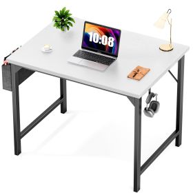 Simple Style Wooden Work Office Desk with Storage, White