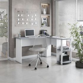 Modern L-Shaped Desk with Side Shelves, Gray