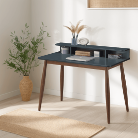 Roskilde Mid-Century Modern Wood Writing Desk with Hutch, Gray