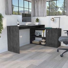 Axis Modern L-Shaped Computer Desk with Open & Closed Storage, Smokey Oak
