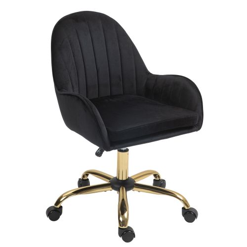 Gold Metal Base Velvet Chair with Wheels and Side Arms