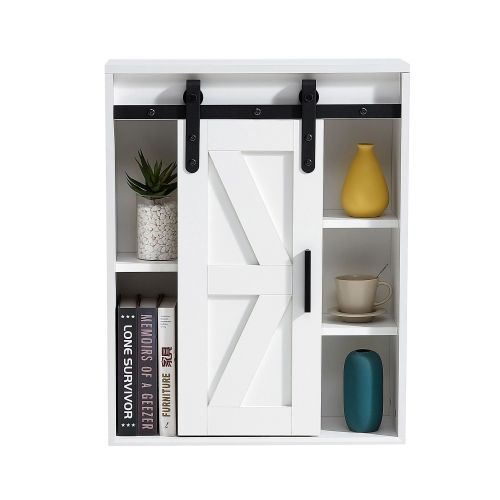 Wood Wall-Mounted Bathroom Storage Cabinet, with Adjustable Door