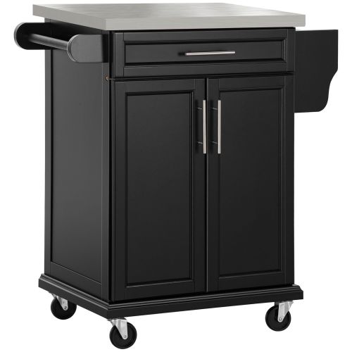HOMCOM Kitchen Island on Wheels with Stainless Steel Countertop